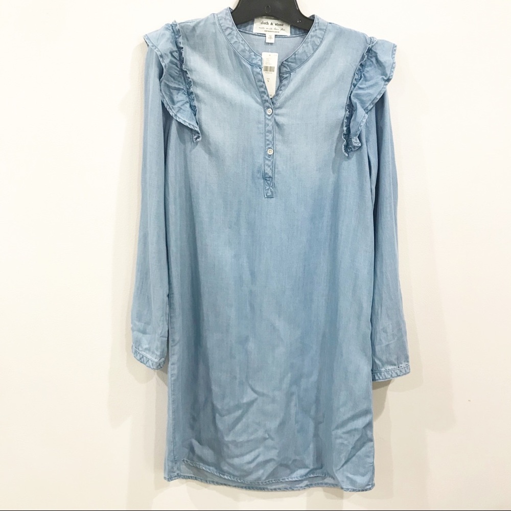 Anthro Blue Cloth & Stone Ruffle Shoulder … - Picture 3 of 10